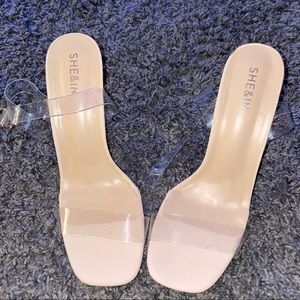 transparent open toe ankle strap block heels